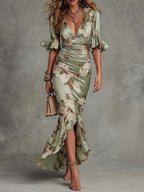 Vittoria  | Vestido largo con estampado floral y mangas acampanadas