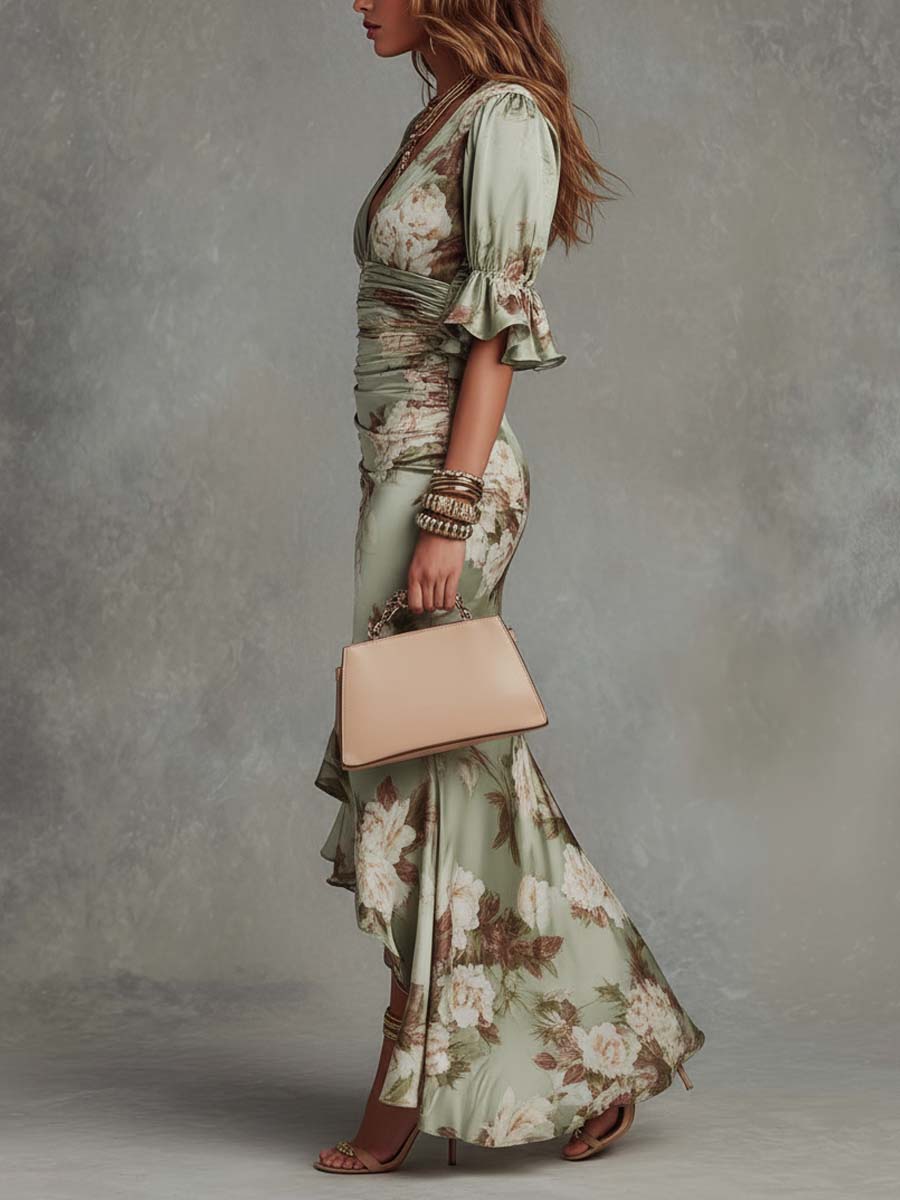 Vittoria  | Vestido largo con estampado floral y mangas acampanadas